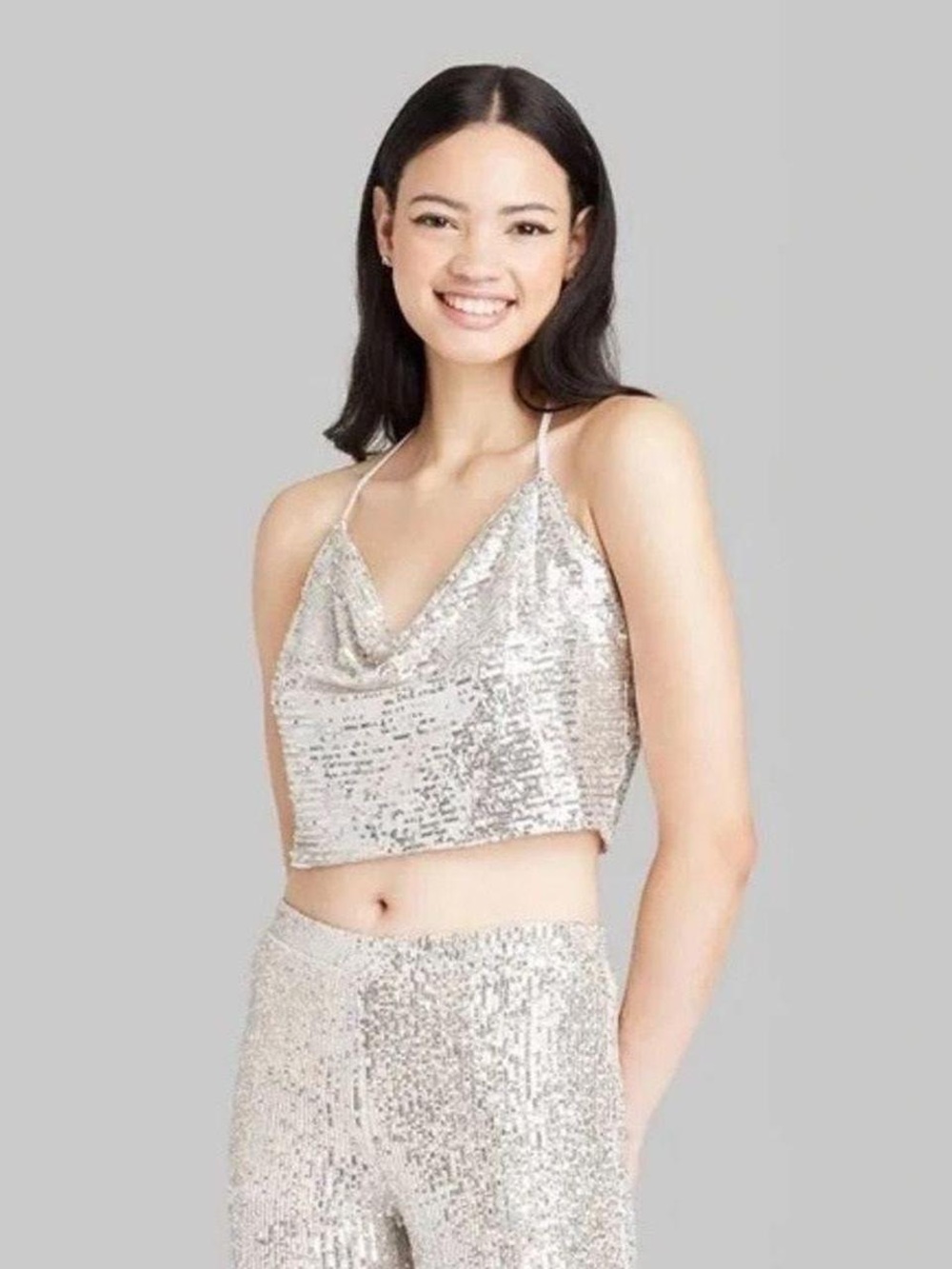 Wild Fable Medium sequins halter in silver or pink
